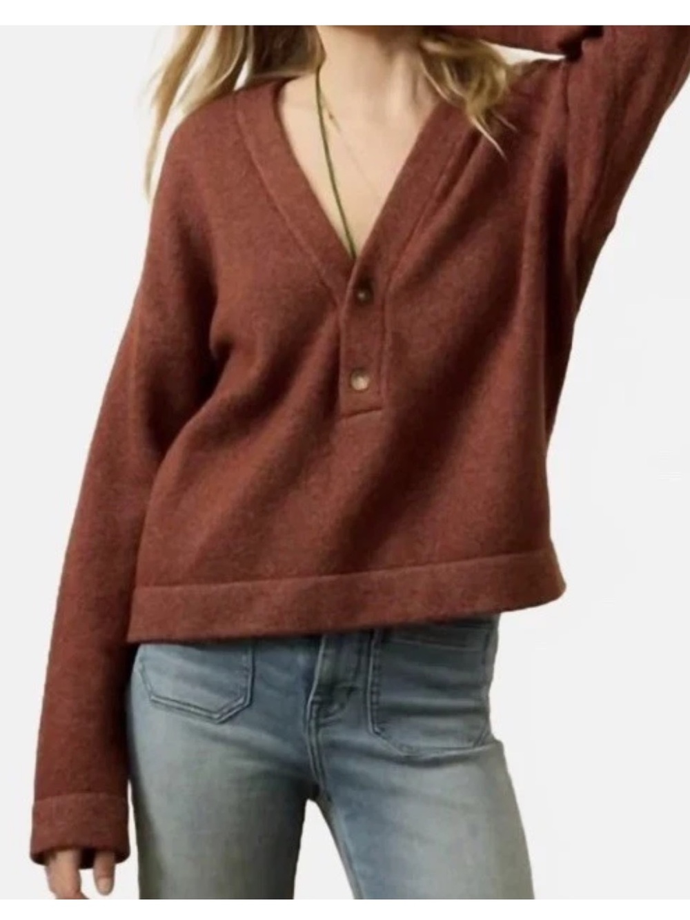 NWT Faherty Jackson V Neck Popover Sweater Large L Smoked Paprika Cotton Blend